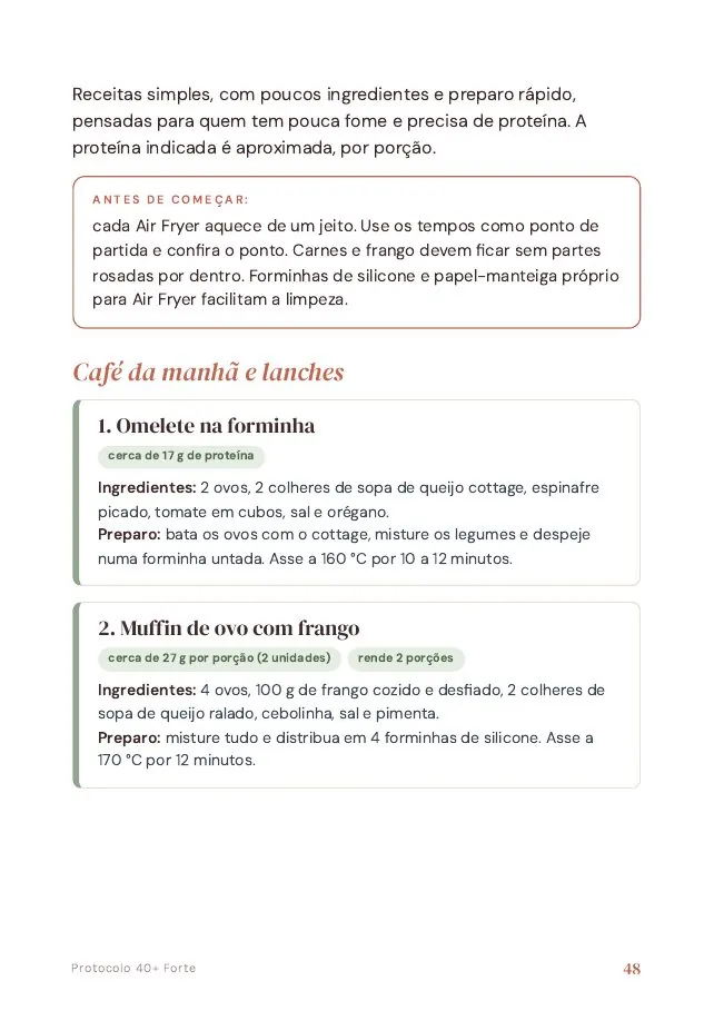 Página de receitas proteicas na Air Fryer